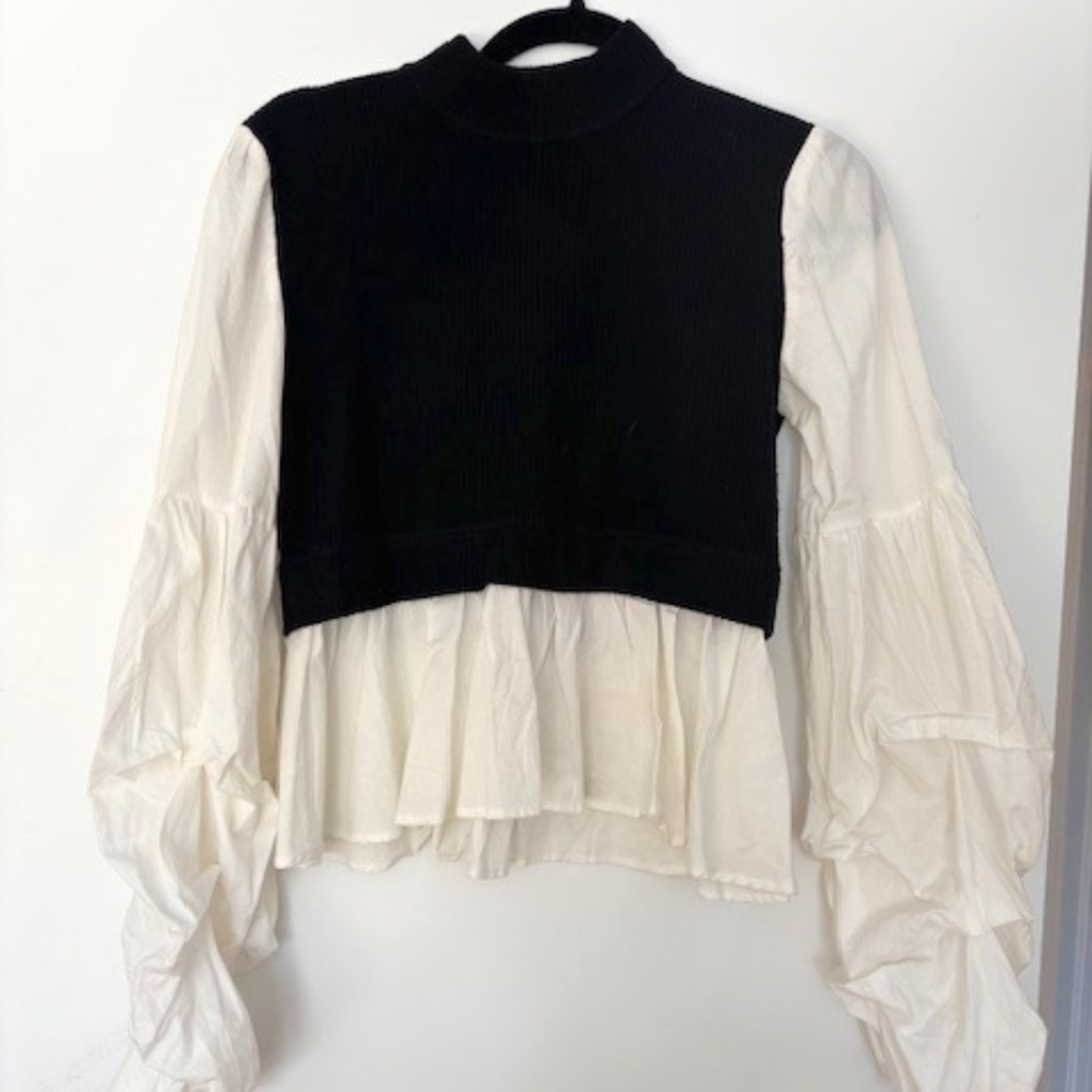 Miou Muse, Peplum 2 in 1 Sweater, Balloon Sleeves, Size L